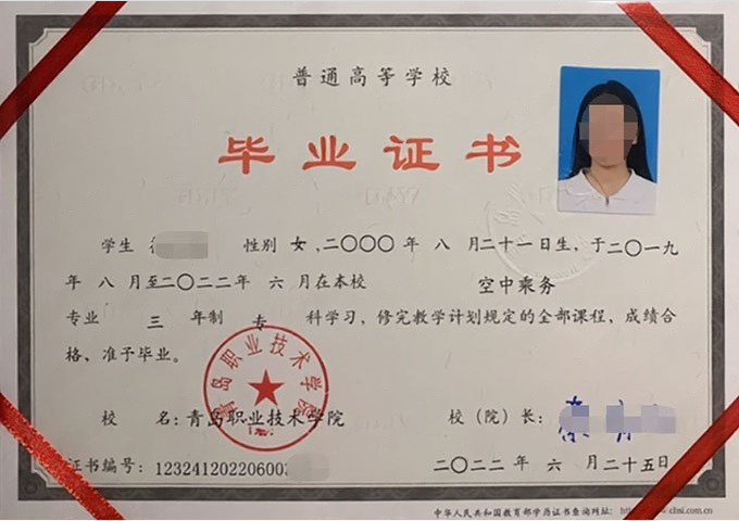 新泰青岛职业技术学院毕业证样本图片
